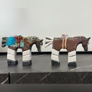 Decorative Cathie & Carie Crain Horse Figurines with Feathers